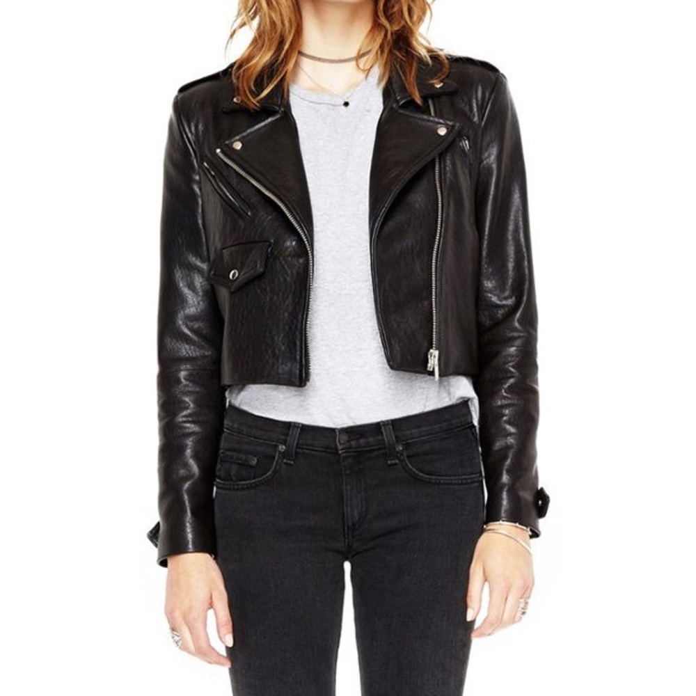 NWT Veda Punch Black Moto Leather Jacket, P/XS